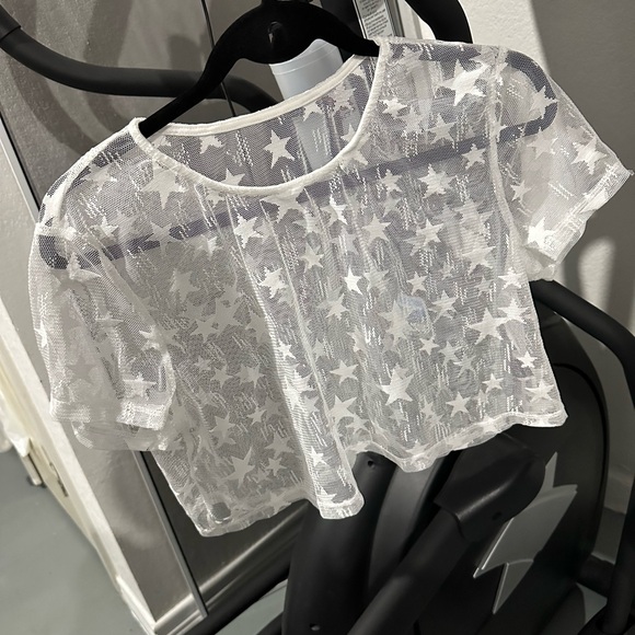SHEIN White Sheer Star Blouse - Picture 1 of 4